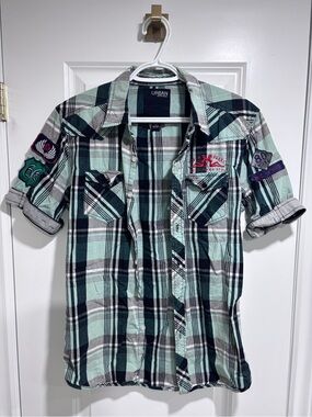 Green Plaid Shirt w/ Embroidery